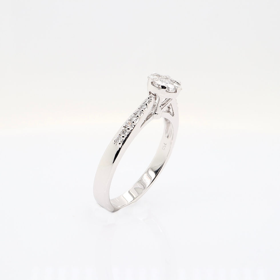 Thumbnail: Round solitaire semi-mount ring with diamond pavé shoulder in fine gold
