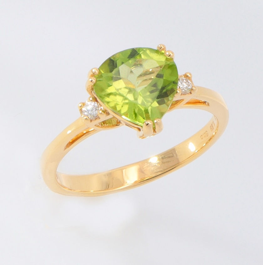 Thumbnail: Peridot diamond ring triangle cut gold semi-mounting wholesale fine jewelry gemstone engagement ring