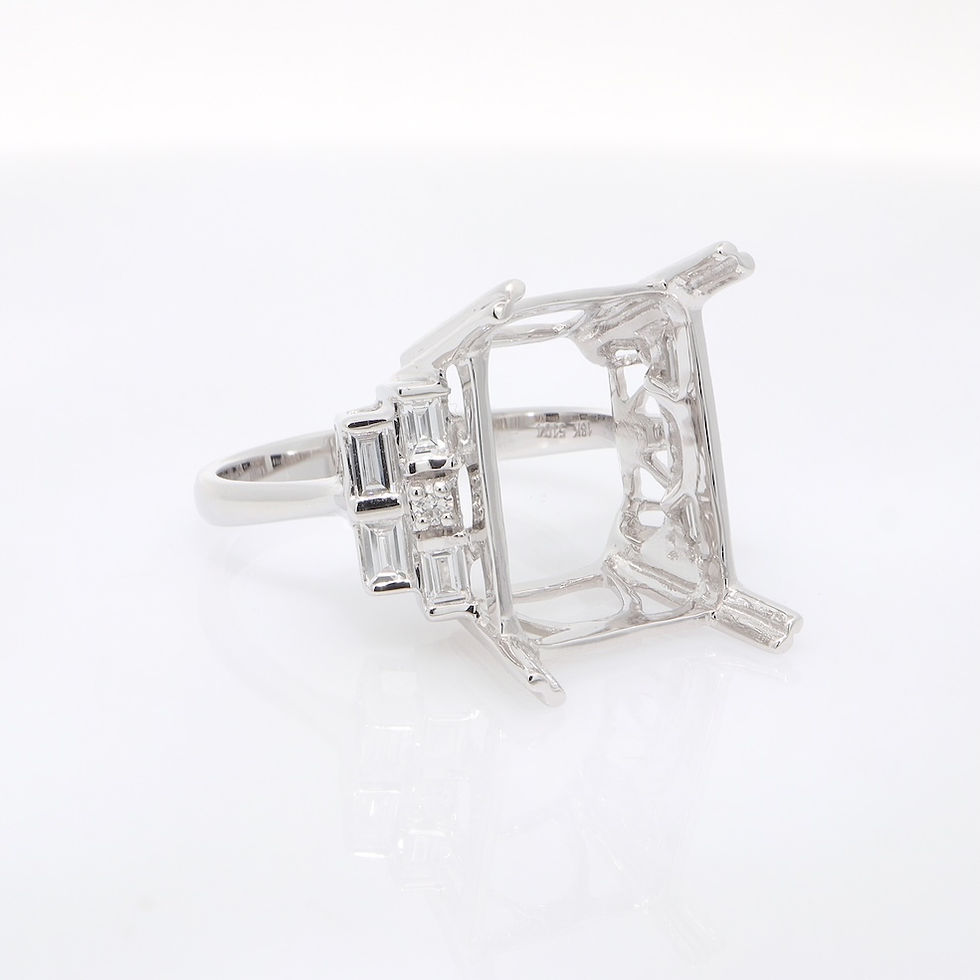 Thumbnail: Bold Art Deco engagement ring setting with wide mixed-cut diamond shoulders in fine gold.