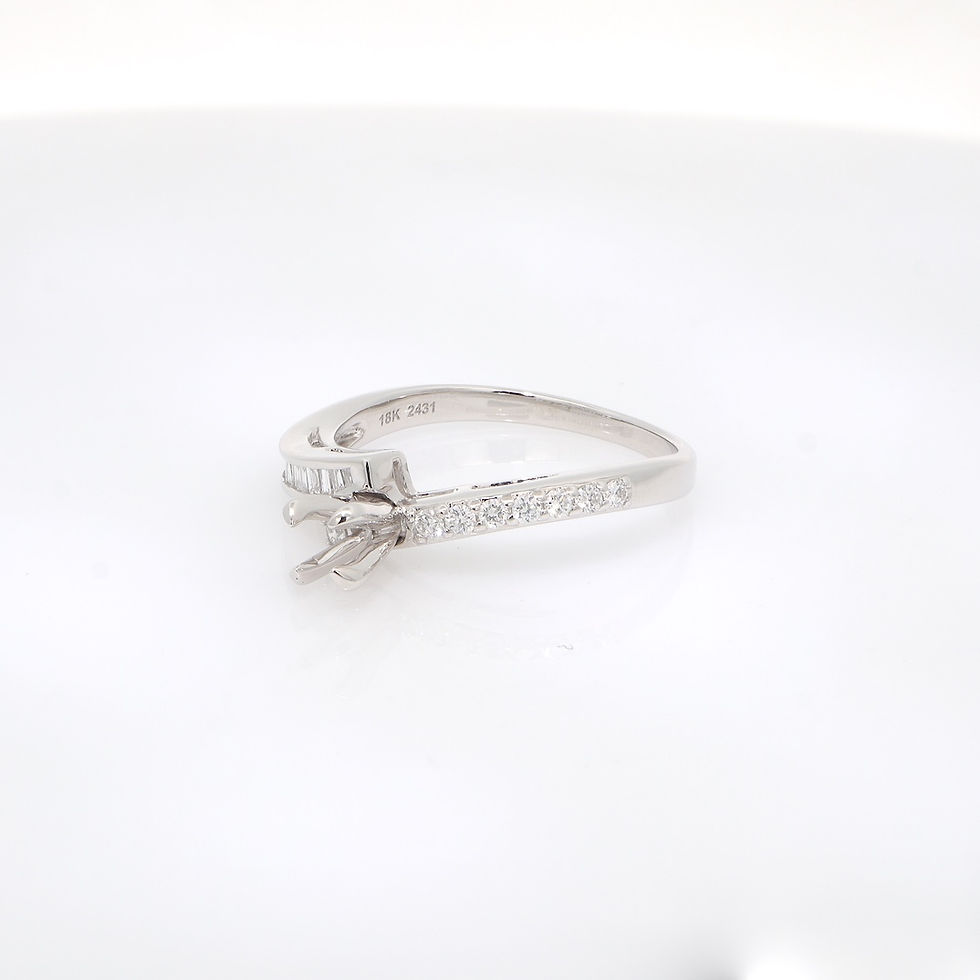 Thumbnail: Gold diamond engagement ring setting with six prong mount and baguette diamond accents