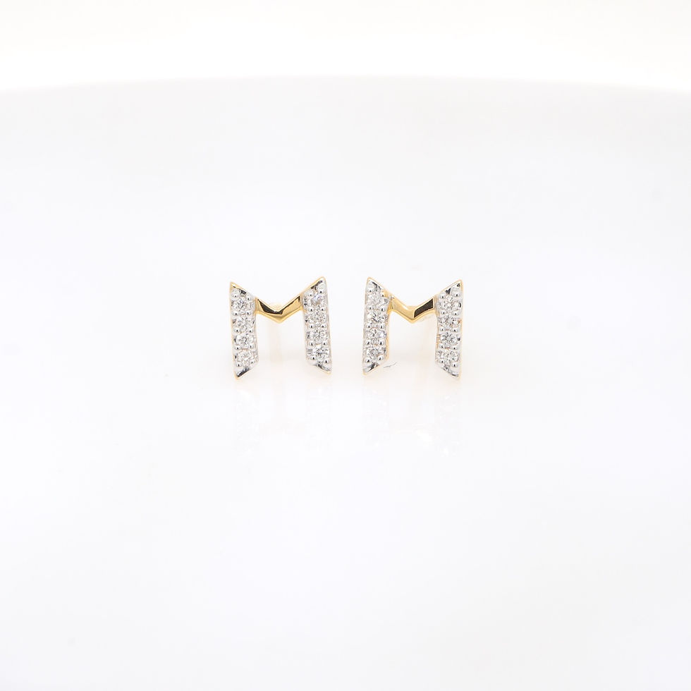 Thumbnail: Handcrafted gold diamond M initial stud earrings with pavé diamond setting by SVS Jewelry Bangkok