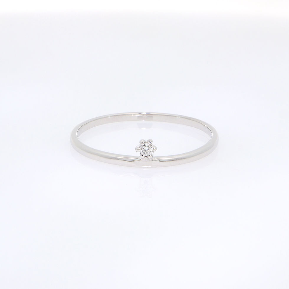 Thumbnail: Minimalist diamond ring with a single off-center round diamond on a thin fine gold band.