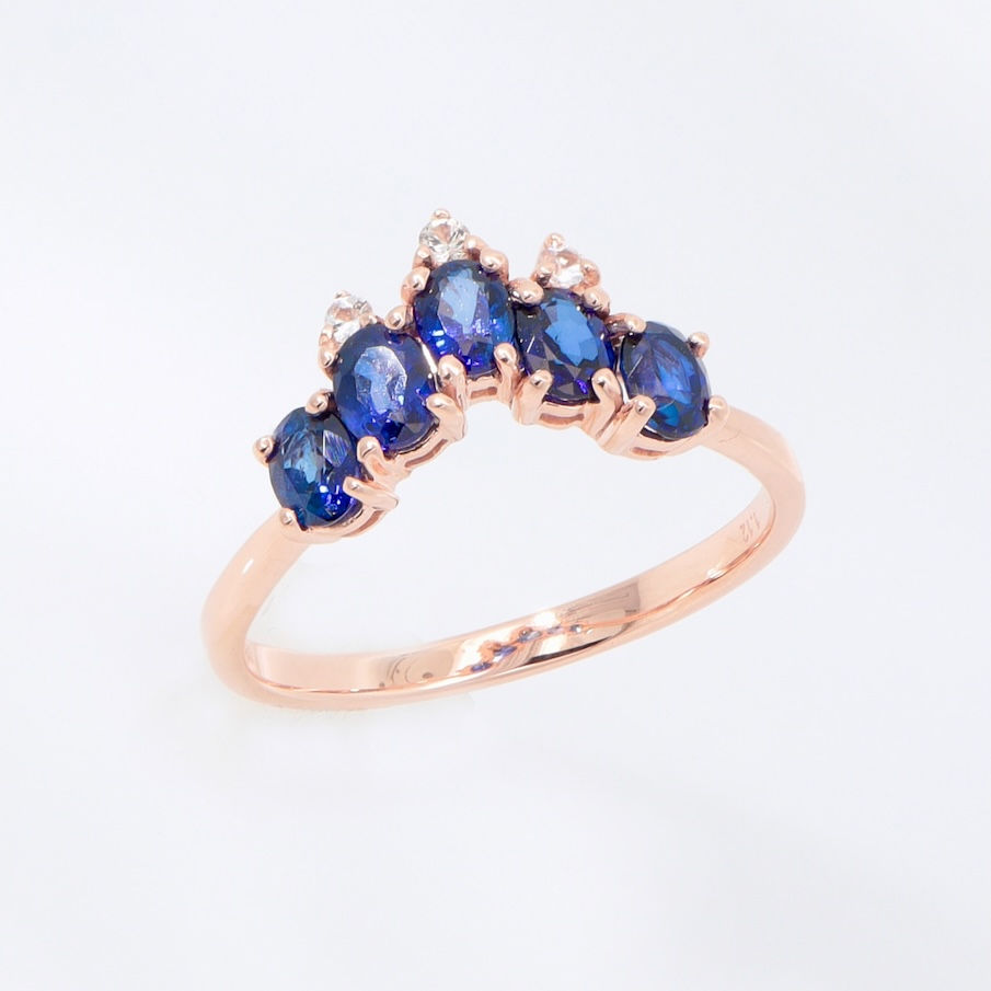 Thumbnail: Gold sapphire ring wholesale five stone blue gemstone jewelry curved band fine jewelry