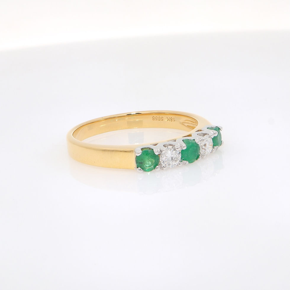 Thumbnail: Five-stone gemstone and diamond fine gold eternity band, handcrafted custom jewelry