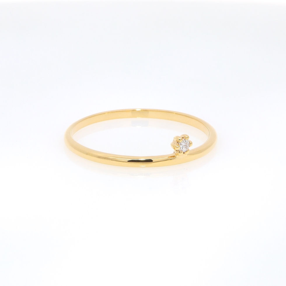 Thumbnail: Minimalist diamond ring with a single off-center round diamond on a thin fine gold band.