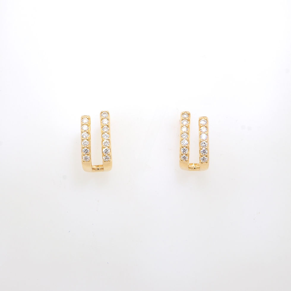 Thumbnail: Modern double row pavé diamond hoop earrings with a J-hoop design in fine gold.