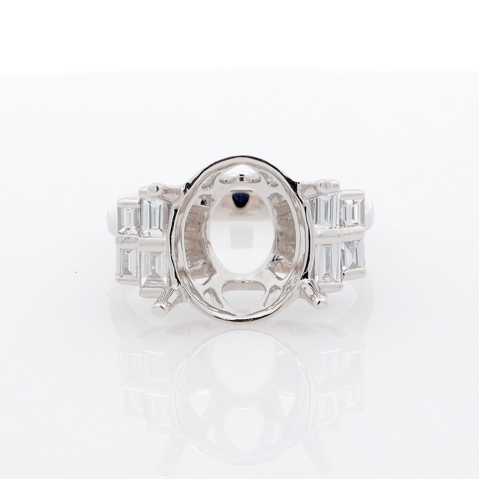 Thumbnail: Art Deco diamond engagement ring setting with multi-row baguette diamonds in fine gold.
