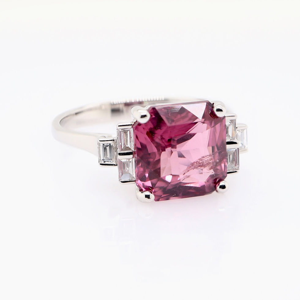 Thumbnail: Graduated baguette diamond engagement ring setting with an Art Deco design in fine gold.