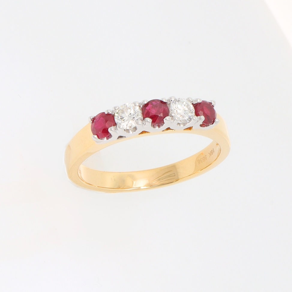 Thumbnail: Five-stone gemstone and diamond fine gold eternity band, handcrafted custom jewelry