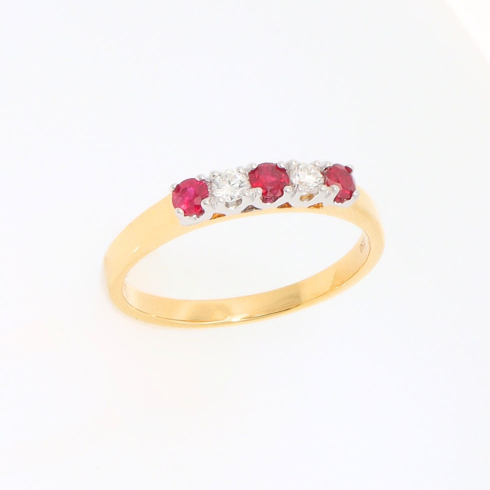 Thumbnail: Five-stone gemstone and diamond fine gold band ring, handcrafted custom jewelry