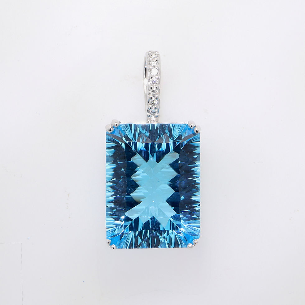 Large blue topaz pendant with diamond accents in gold semi-mounting - premium wholesale gemstone jewelry
