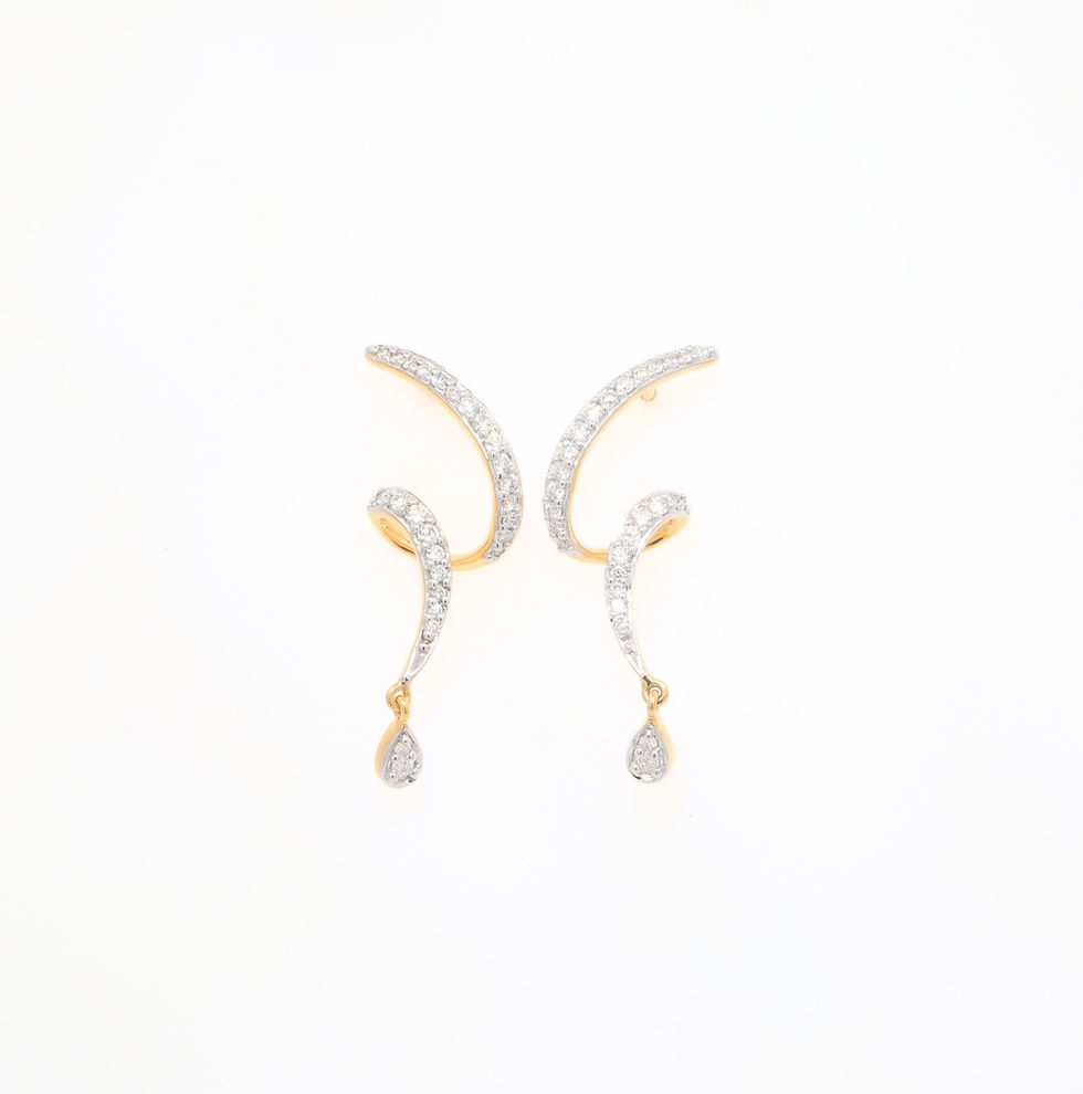 Curved pavé diamond ear climber earrings with pear drop in fine gold