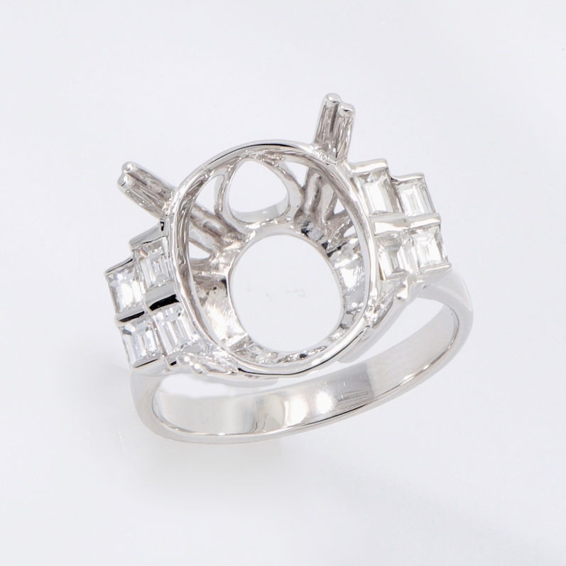 Bold Art Deco diamond engagement ring setting with tiered baguette diamonds in fine gold.