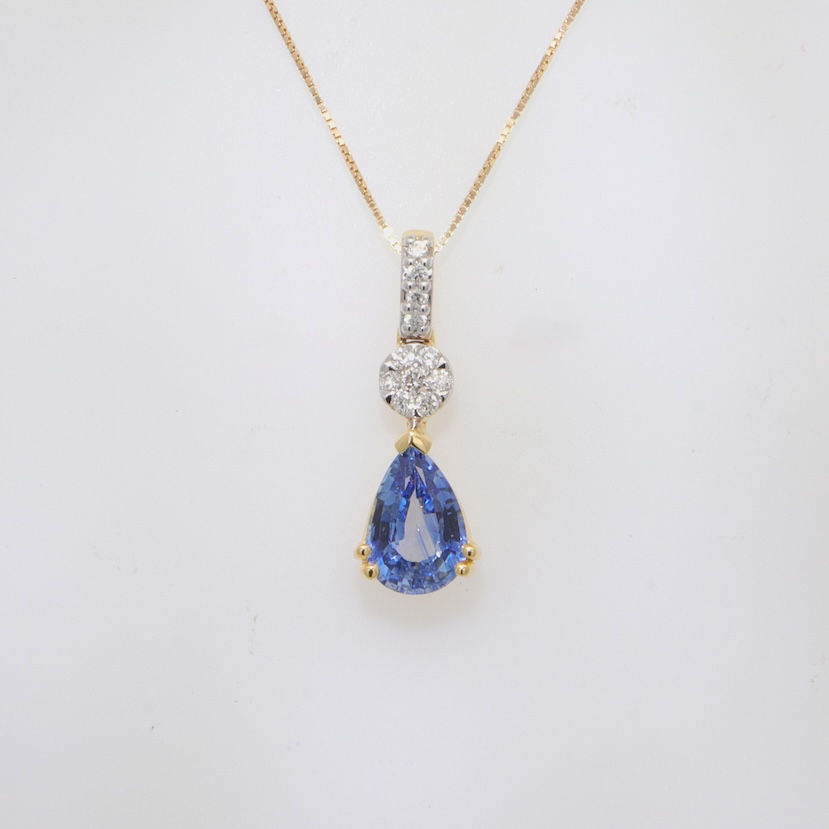 Blue sapphire pear shaped pendant necklace diamond accents gold chain fine jewelry gemstone necklace