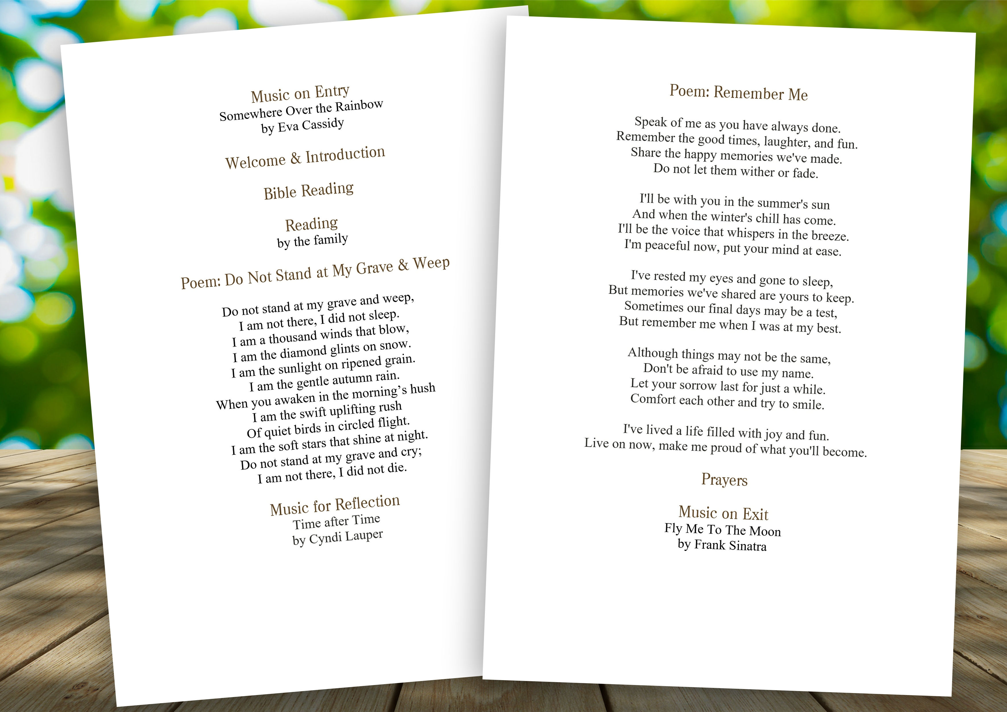 The Meadow Funeral Order of Service