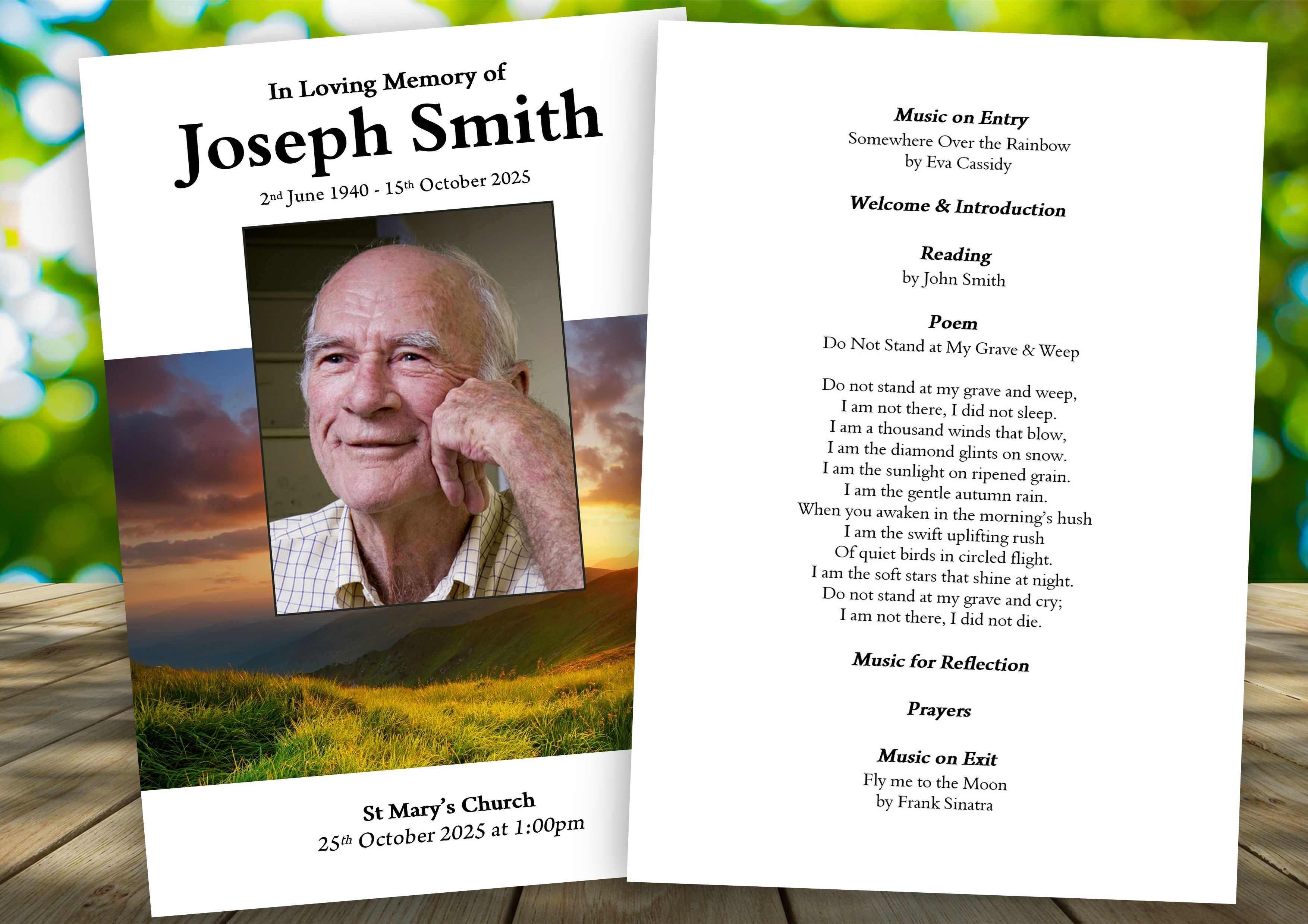 Sunrise over the Mountains Funeral Order of Service