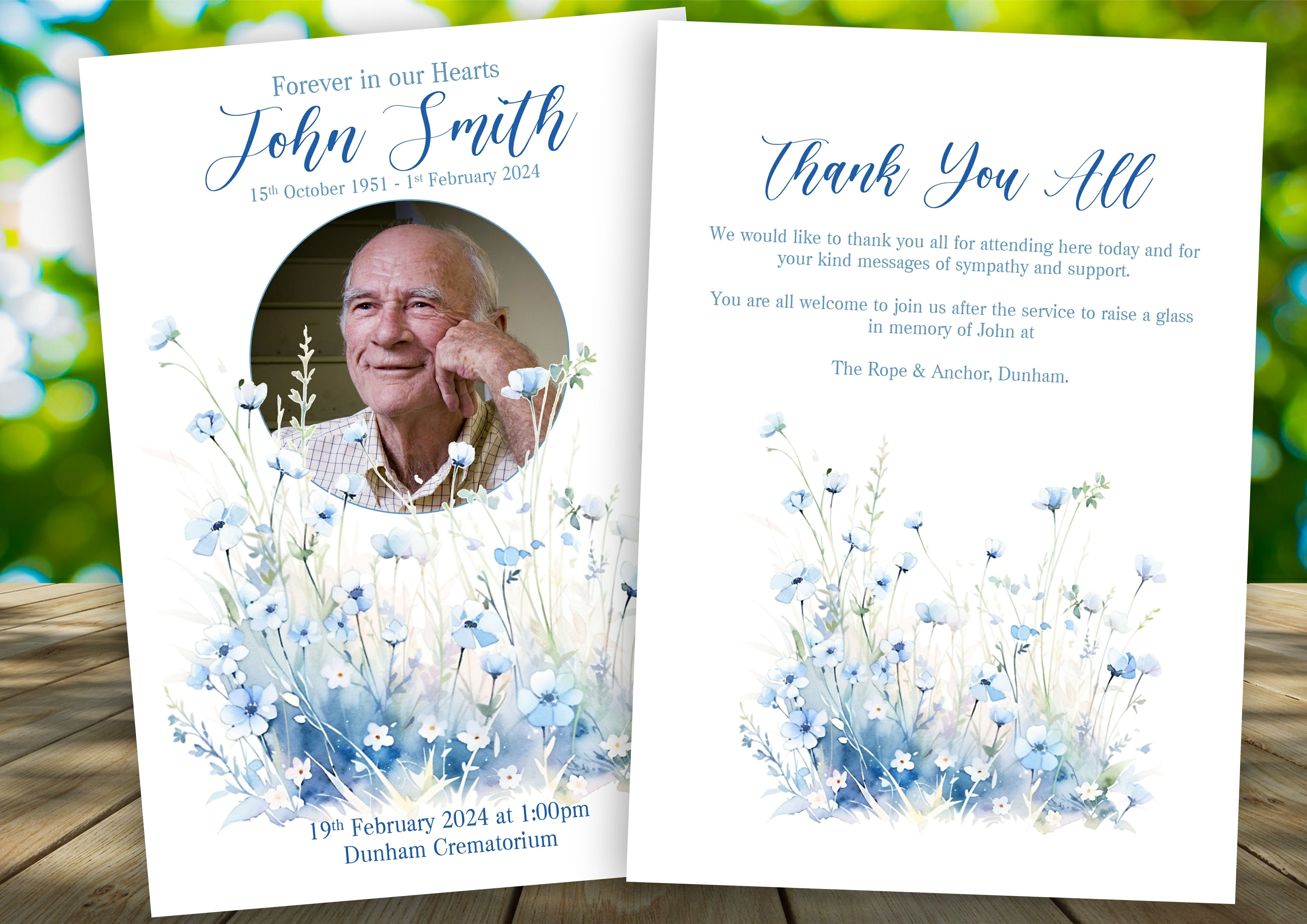 Dusky Blue Flowers Funeral Order of Service