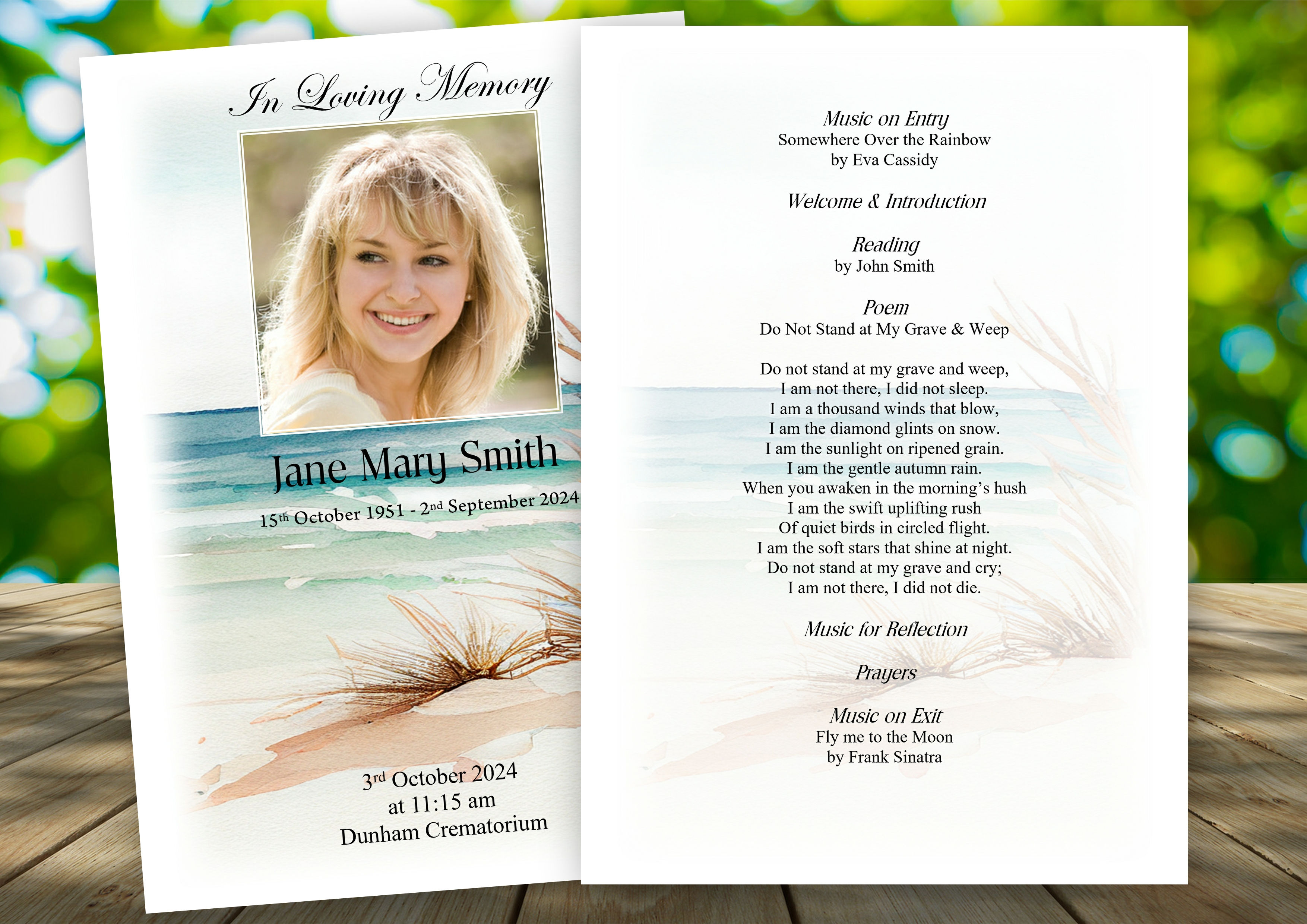 The Beach Funeral Order of Service