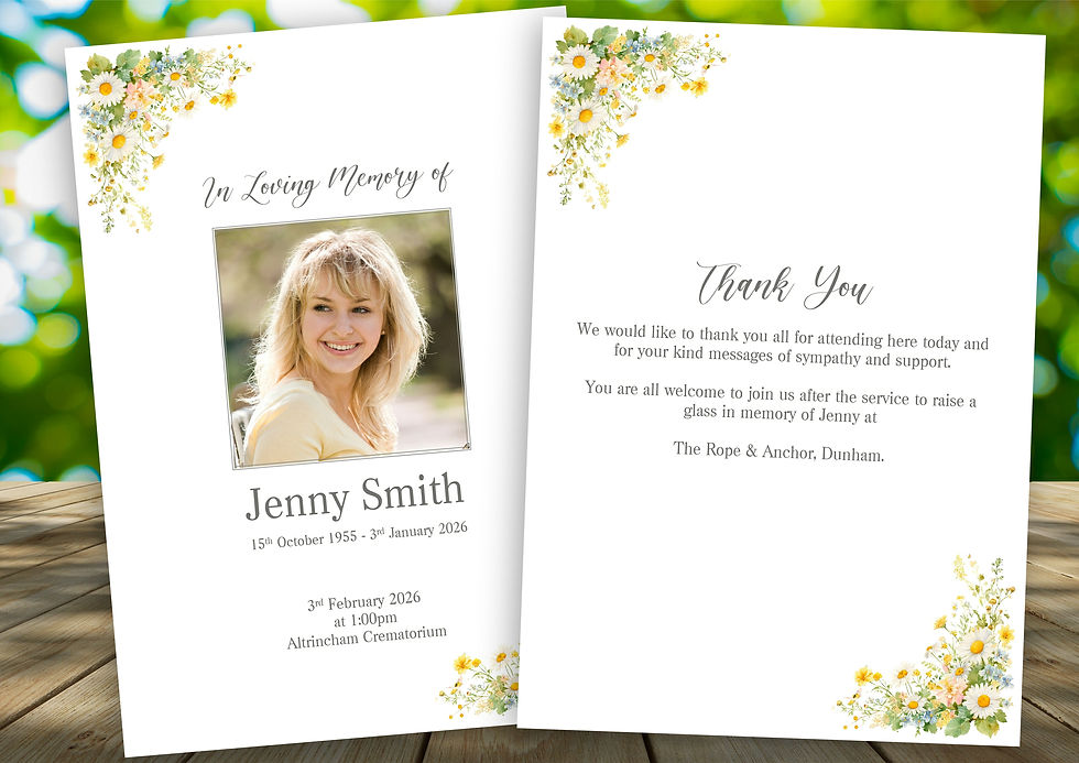 Thumbnail: Daisy Flowers Funeral Order of Service Booklets from Chapel Lane Memorial
