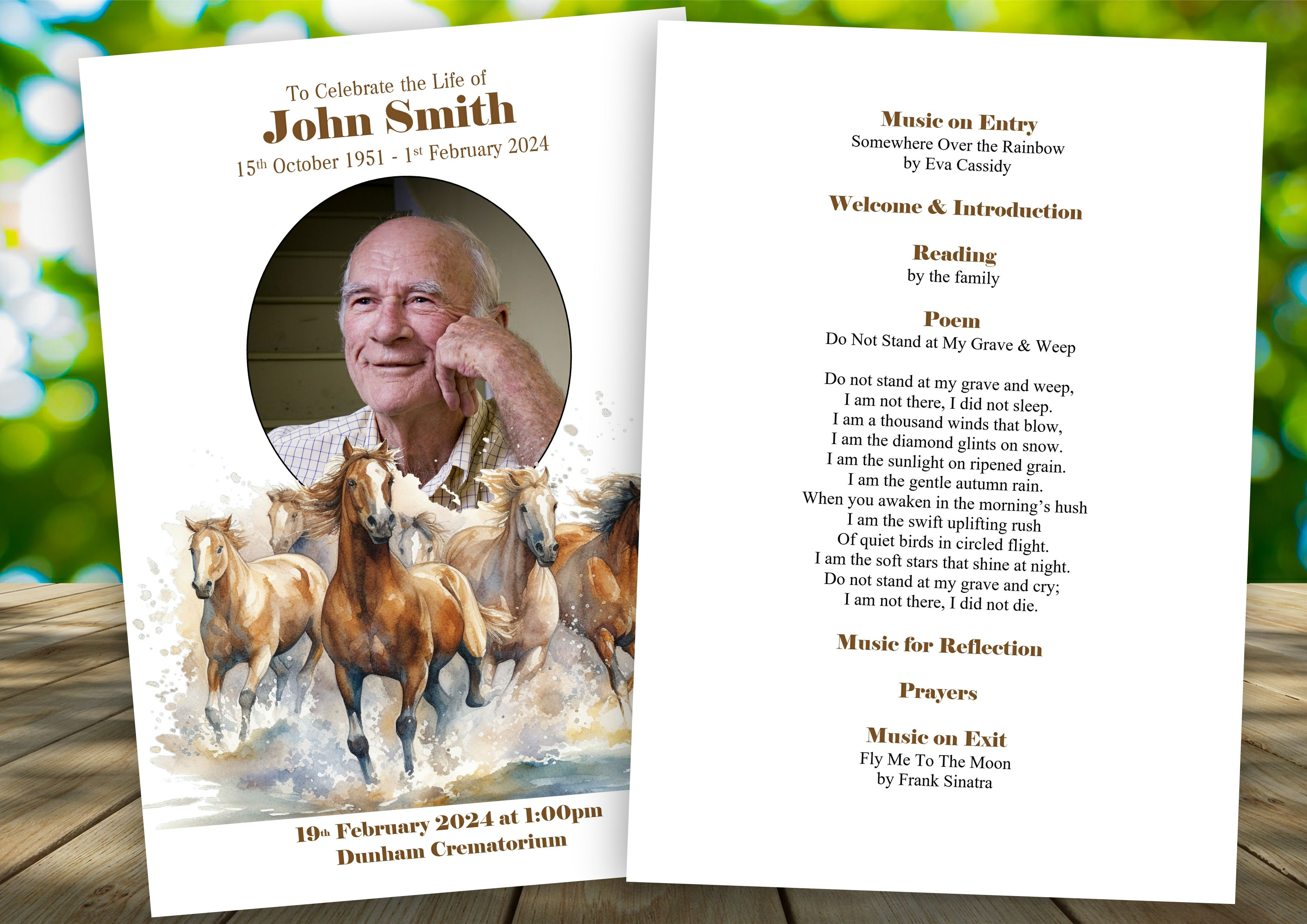 Wild Horses Funeral Order of Service