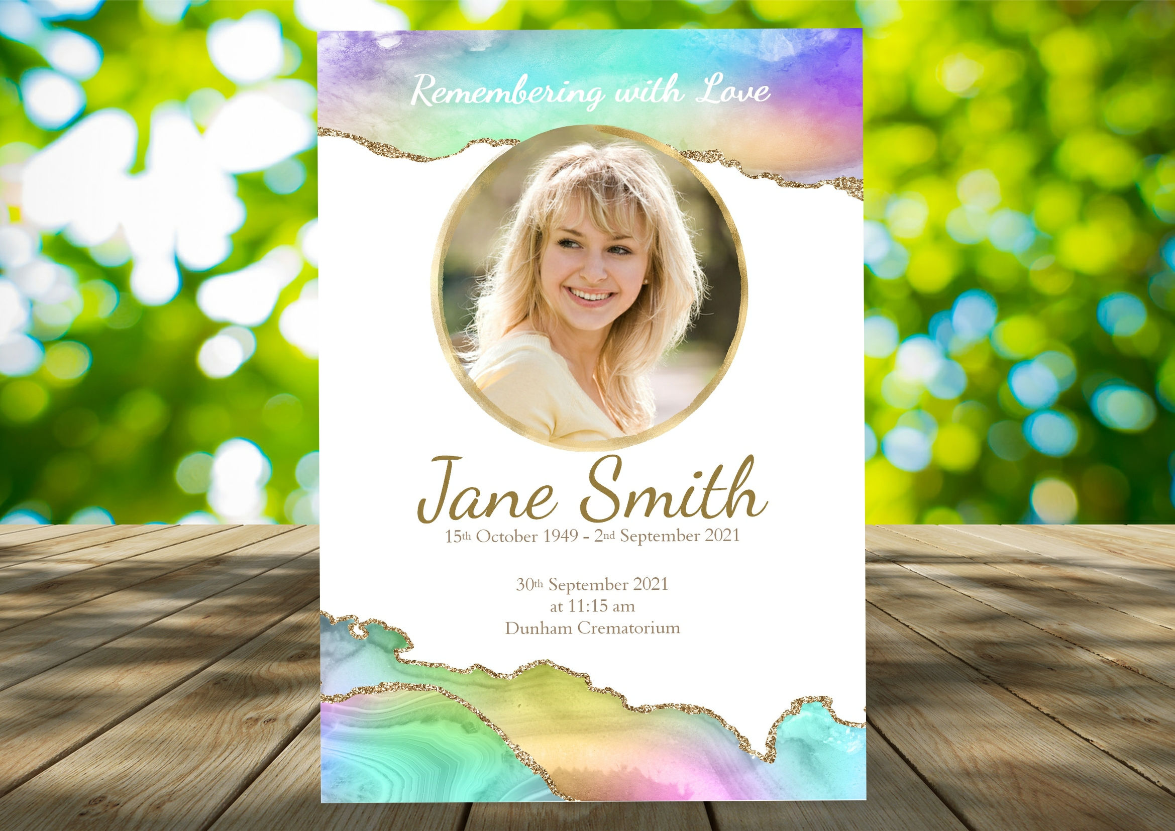 Rainbow Geode Funeral Order of Service