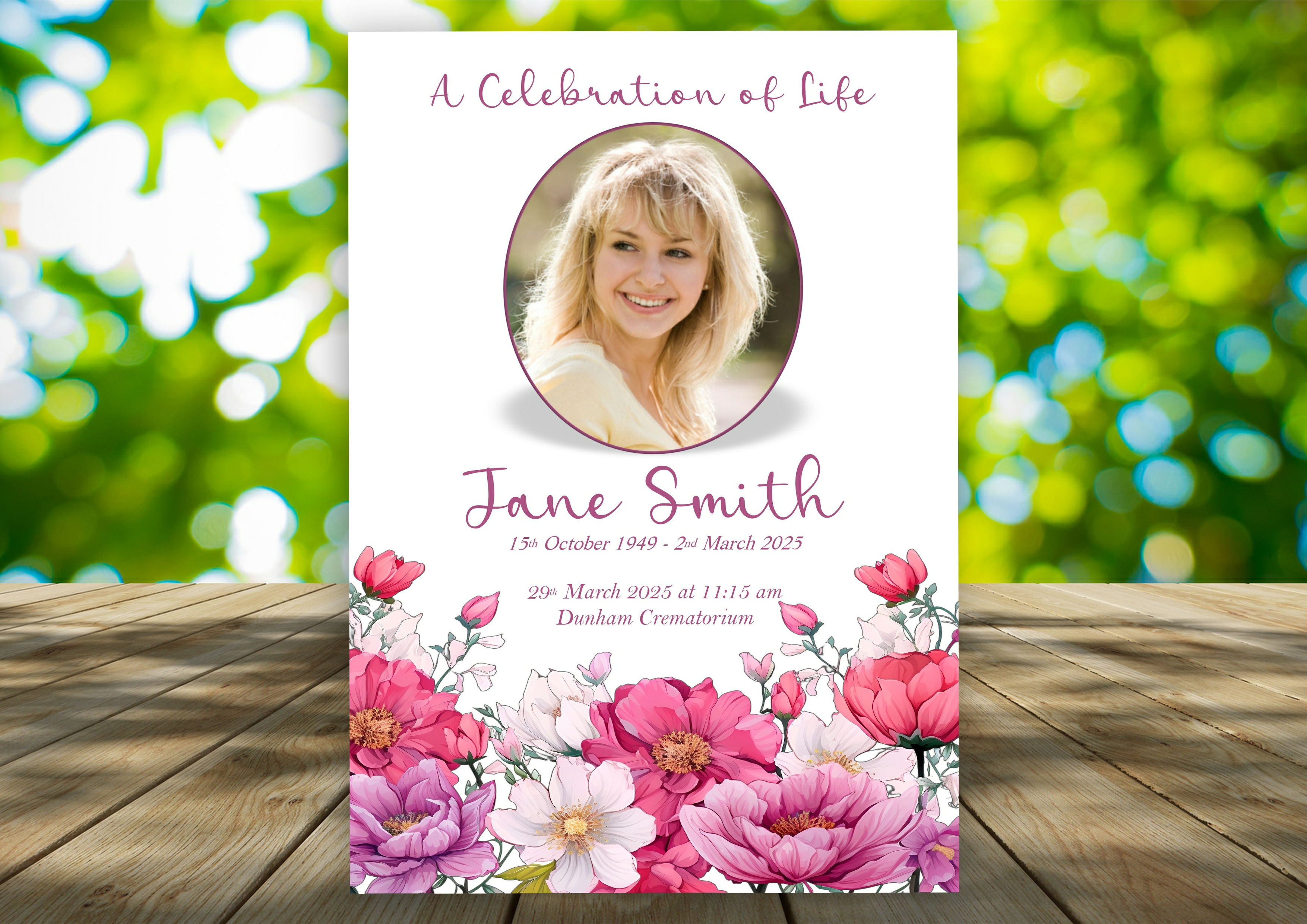 Pink Flower Garden Funeral Order of Service