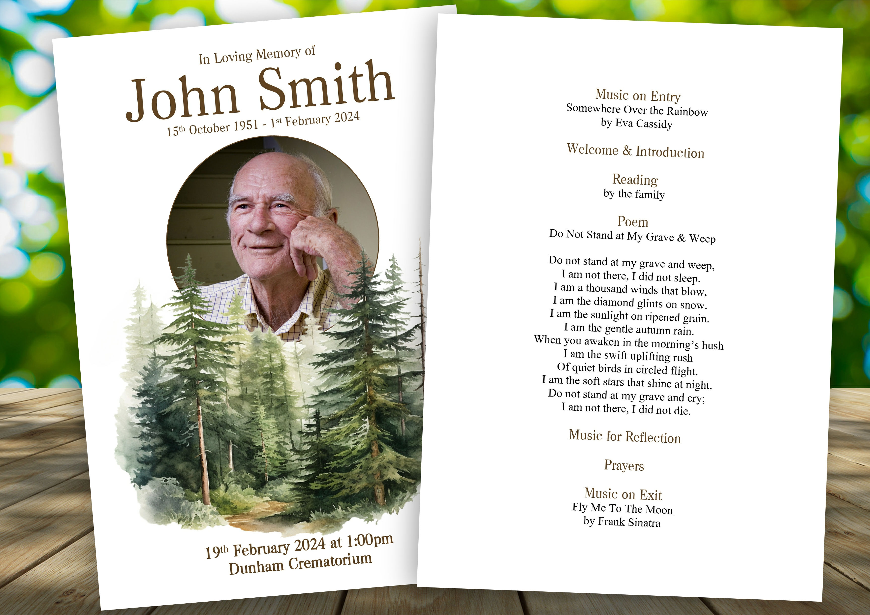 In the Forest Funeral Order of Service
