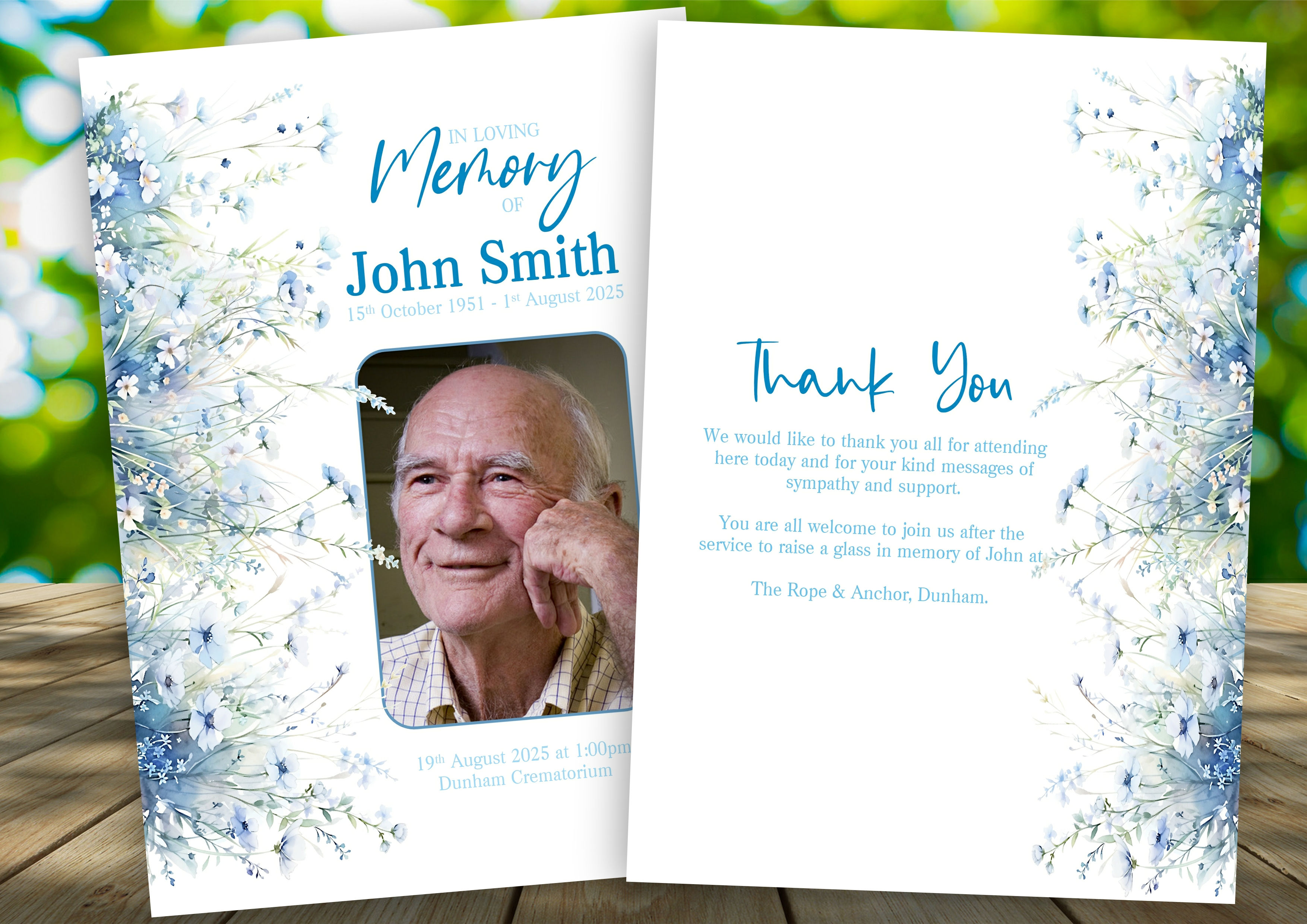Pastel Blue Flowers Funeral Order of Service