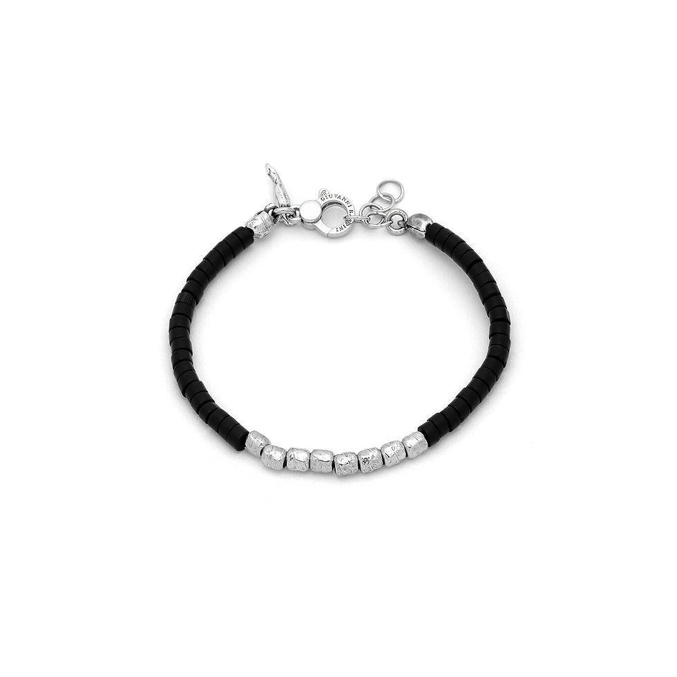 Braccialetto nero con perline argento
