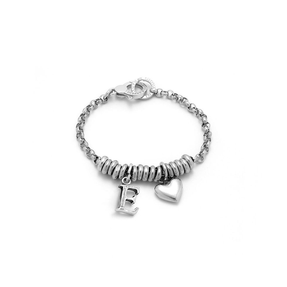 Braccialetto argento con ciondolo cuore e lettera E
