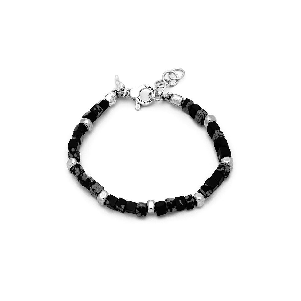 Braccialetto nero con perline argento