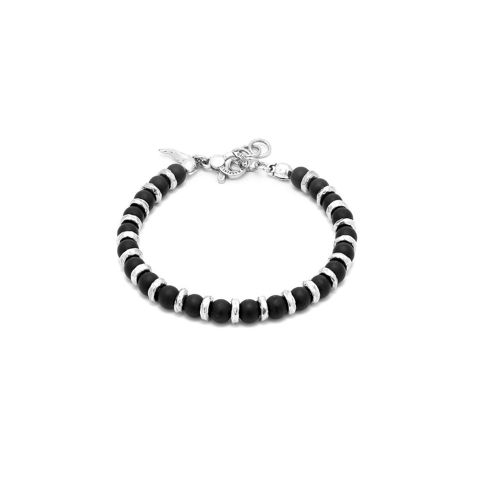 Braccialetto con perline nere e argento, BRACCIALE MAGLIA MARINA MINI, gioiello elegante