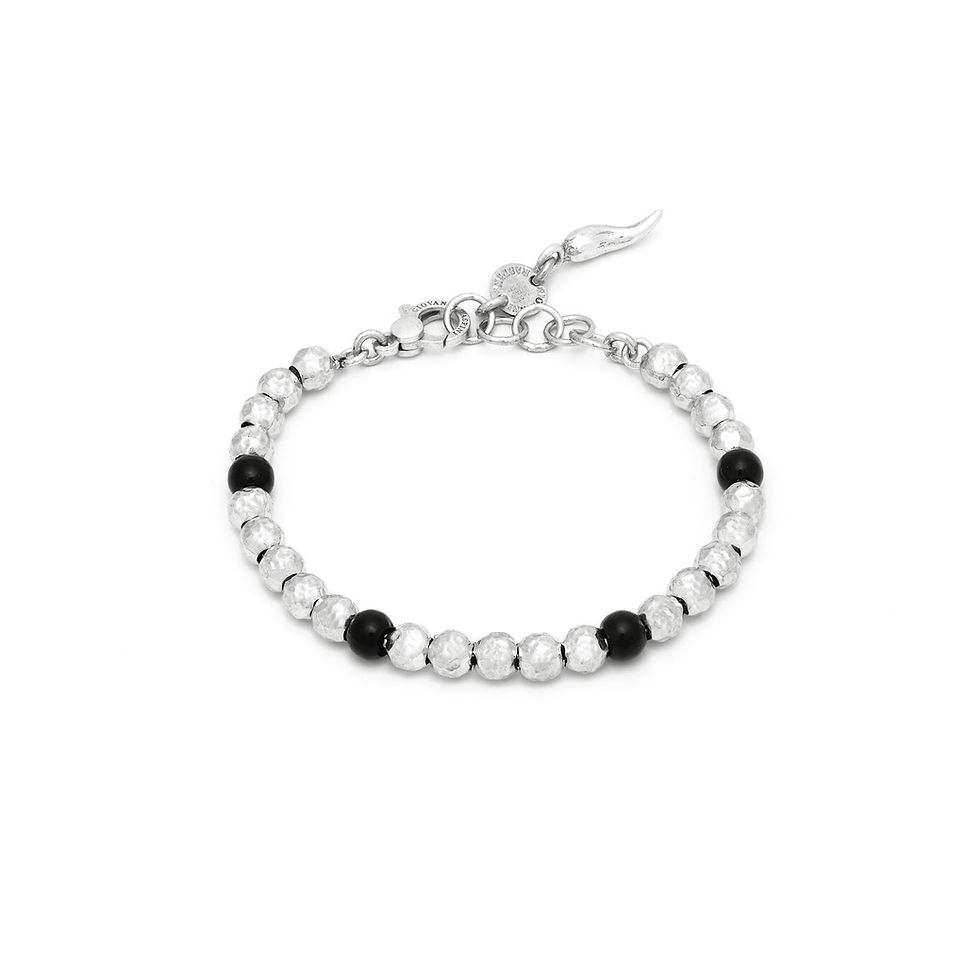 Braccialetto argento con perline nere