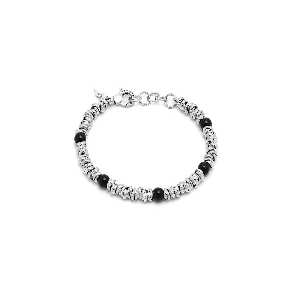 Braccialetto argento con perle nere
