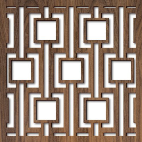 Laser cut aluminum panel with repeating circular geometric pattern, natural finish