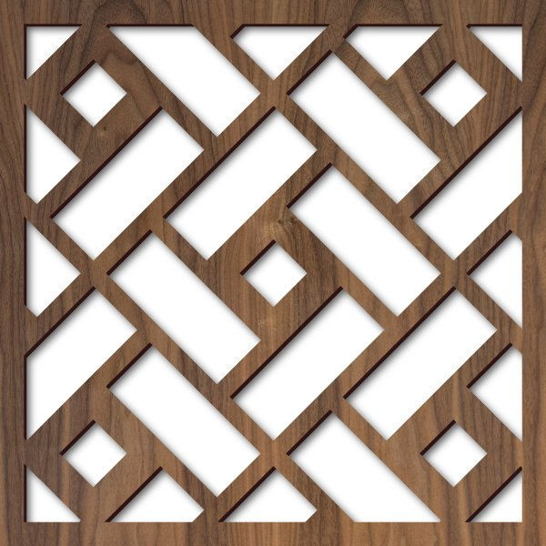 "Aluminum geometric laser-cut panel for indoor room divider"