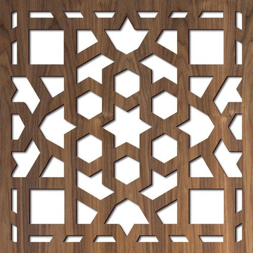 Decorative laser-cut metal panel with intricate geometric pattern, precision cut for architectural and interior design use