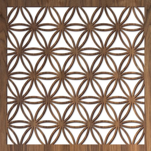 Laser cut aluminum panel with repeating circular geometric pattern, natural finish