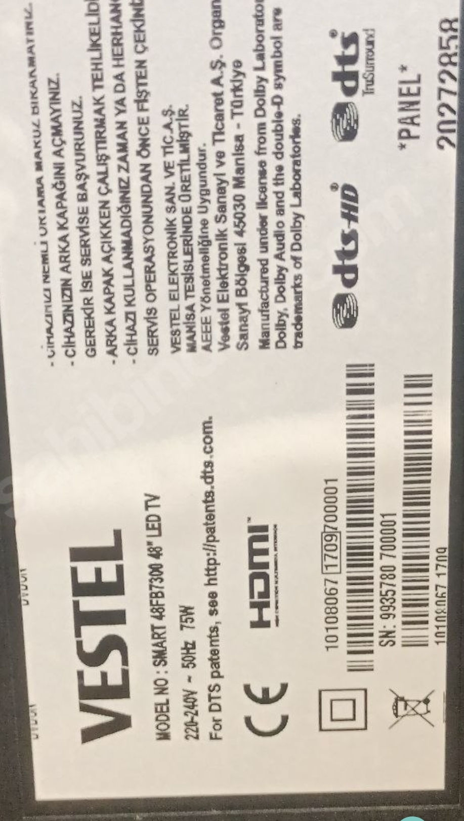 Küçük resim: 17MB110P, 23397476, Vestel 48FB7300, Main Board, Ana Kart, VES480UNDS-2D, 233974