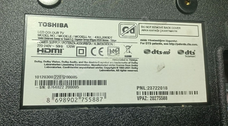 Küçük resim: 17mb230, 23791737, 287648390488, 10128300, toshiba, 43ul2063dt, ana kart, main b