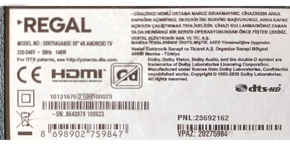Küçük resim: sıfır!!!, 17mb170, 23720618, regal, 55r754, ua9se, 55" 4k, android tv, ana kart,