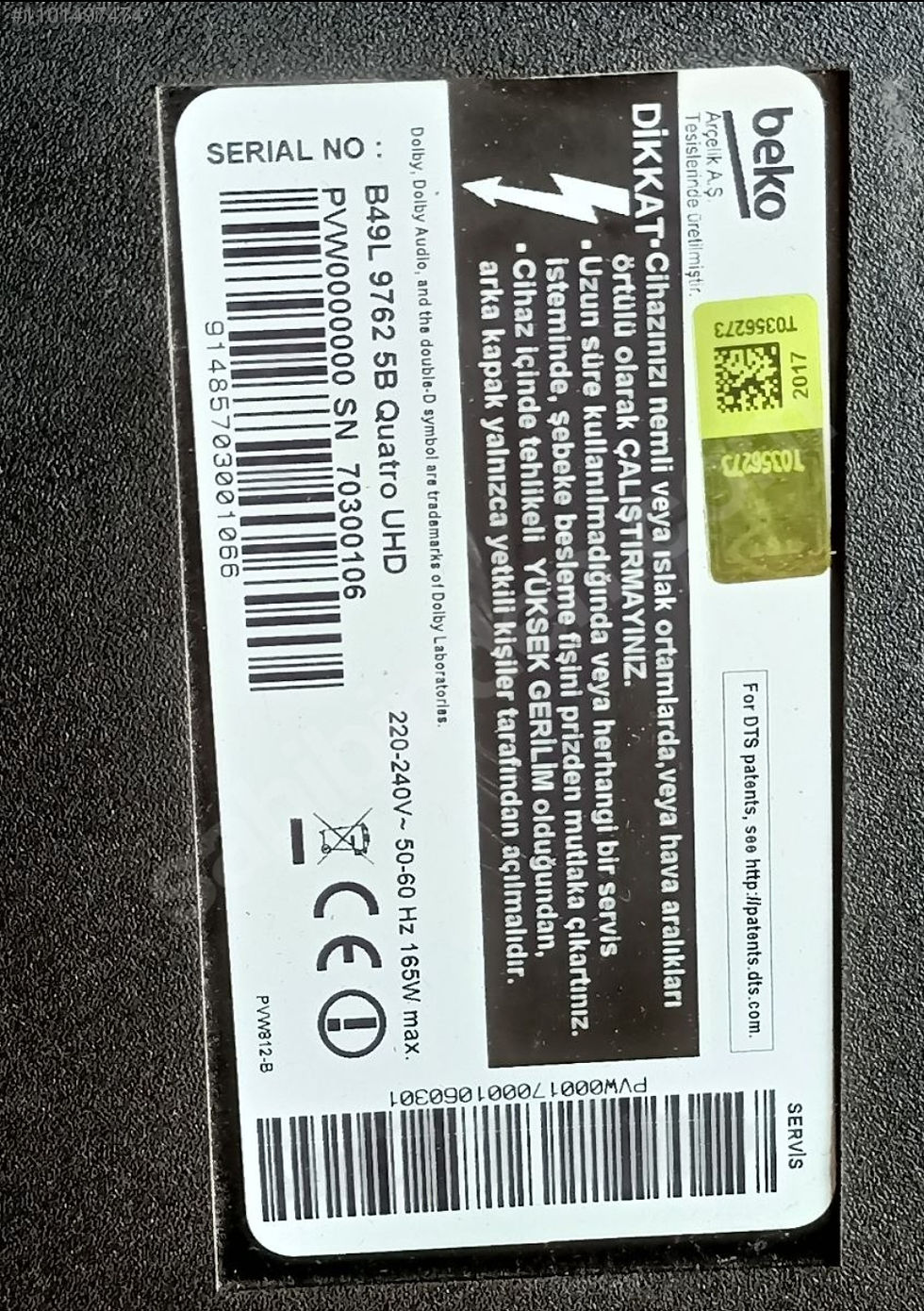 Küçük resim: ZGF190R-5, PVW9ZZ, pvw 9zz, 057T49B41P, ARÇELİK, A49L 9762 5B ULTİMA UHD, beko, 