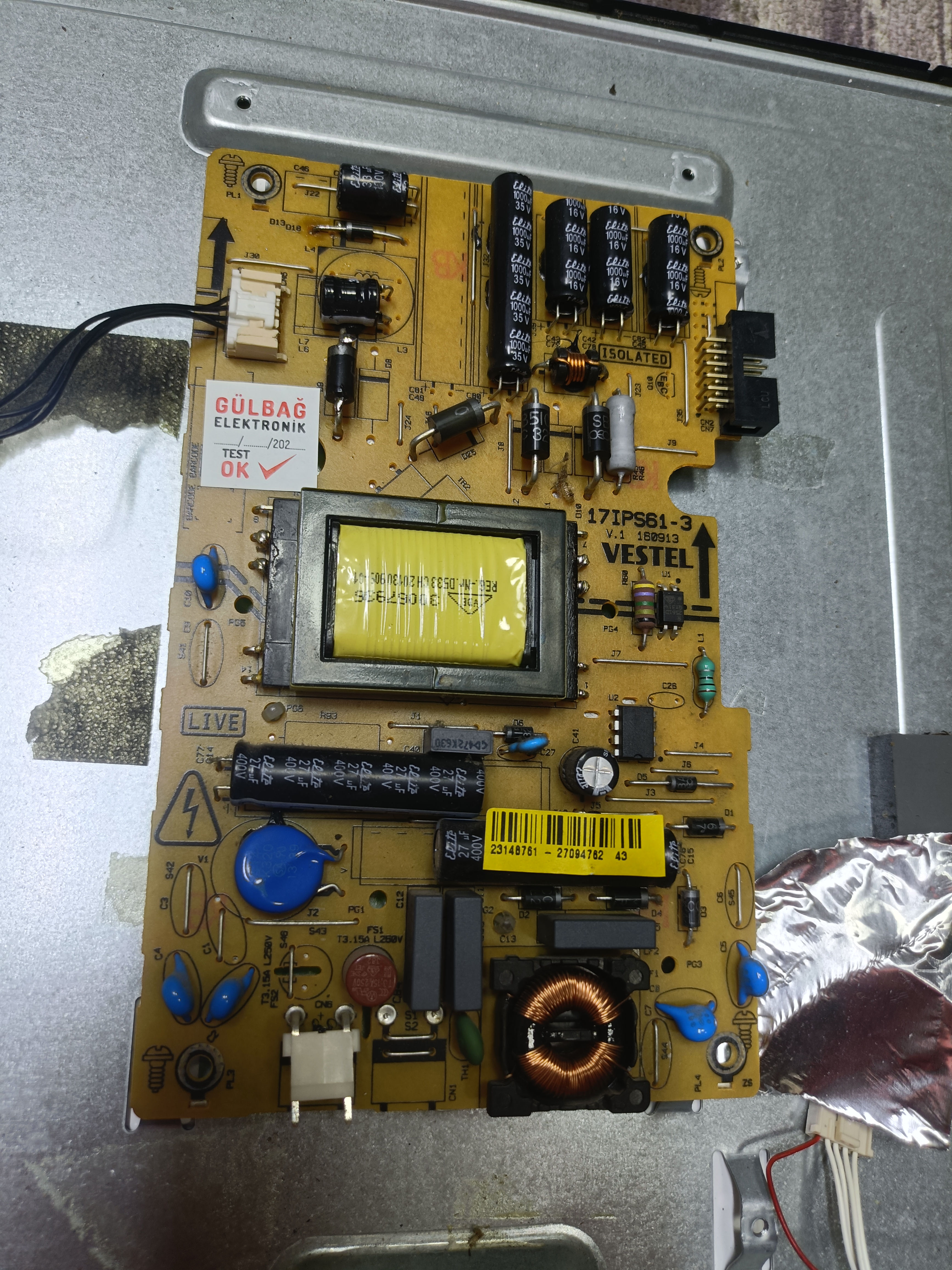 17IPS61-3, 23148761, Vestel 22PF5021B, Power Board, Besleme, M215HTN01.1, 231487