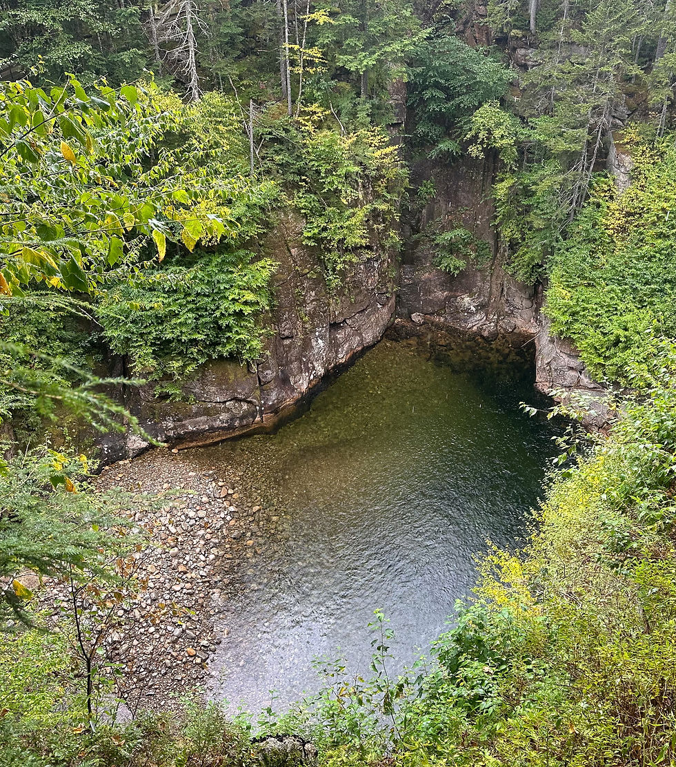 A natural pool that is 150' in diameter, 40' deep, and has 80' cliffs