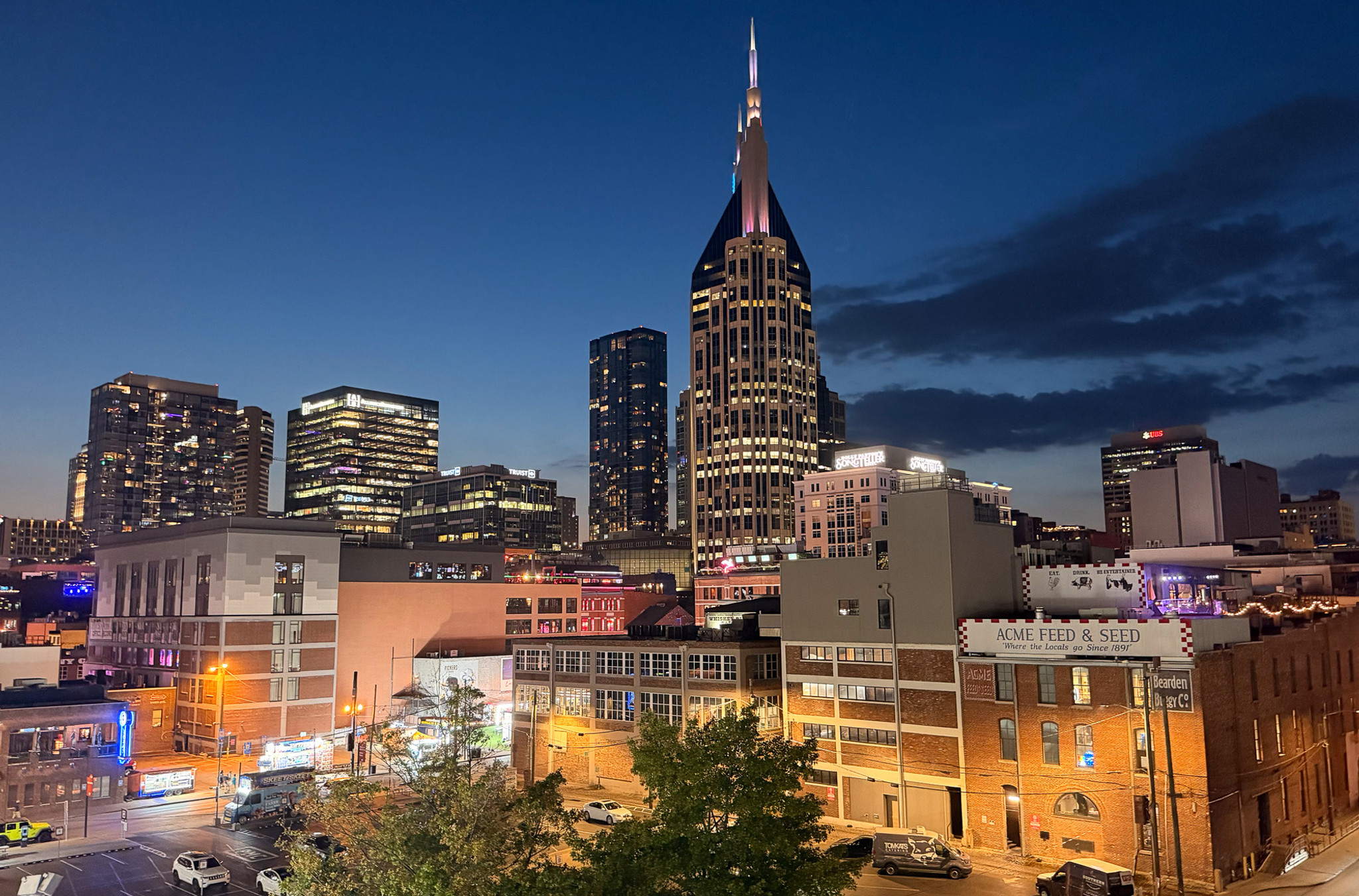 Nighttime view of downtown Nashville