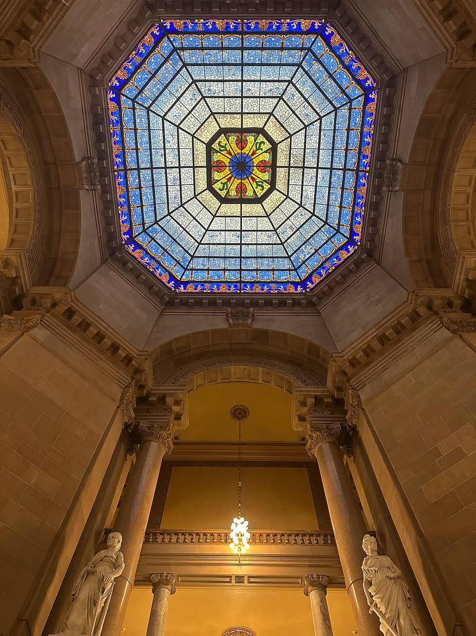 The stained glass below the cupola of the Indiana Capitol. It was another pretty building.
