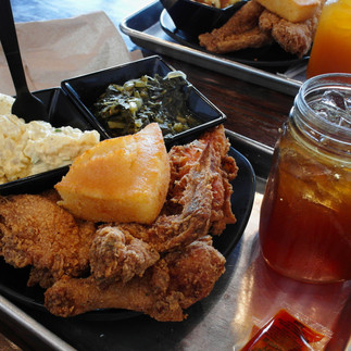 Cornbread Soul in Newark NJ | Fried Chicken Dinner with collard greens, potato salad, and sweet tea