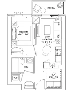 Q Tower Toronto 1 Bedroom + Flex Floor Plan – 464 Sq.Ft. with 71 Sq.Ft. Balcony, offering versatile living and premium amenit