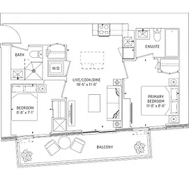 Q Tower Toronto 2 Bedroom Floor Plan – 651 Sq.Ft. with 97 Sq.Ft. Balcony, featuring premium layouts for luxury living
