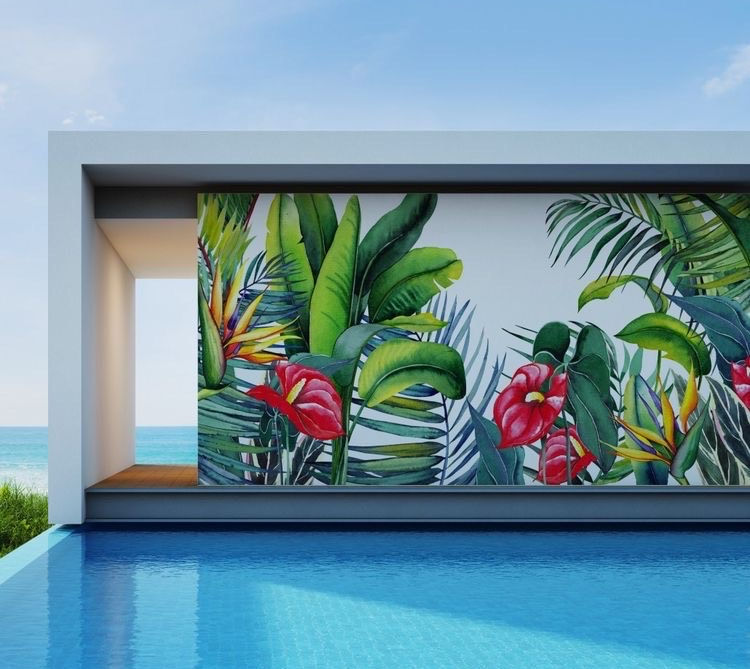 Mural by the pool for private residency in Oahu, Hawaii